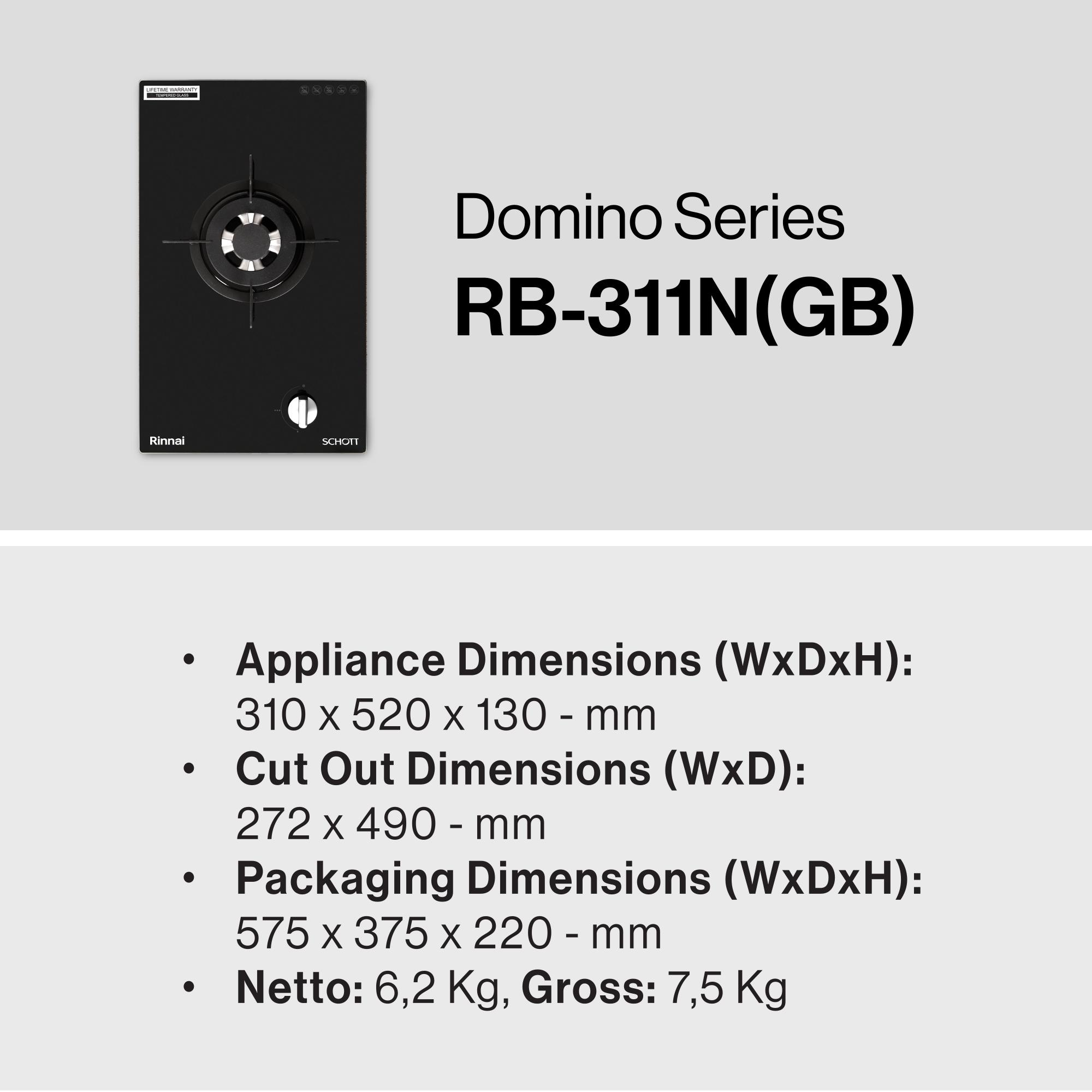 Rinnai Kompor Tanam 1 Tungku Domino - RB311N GB